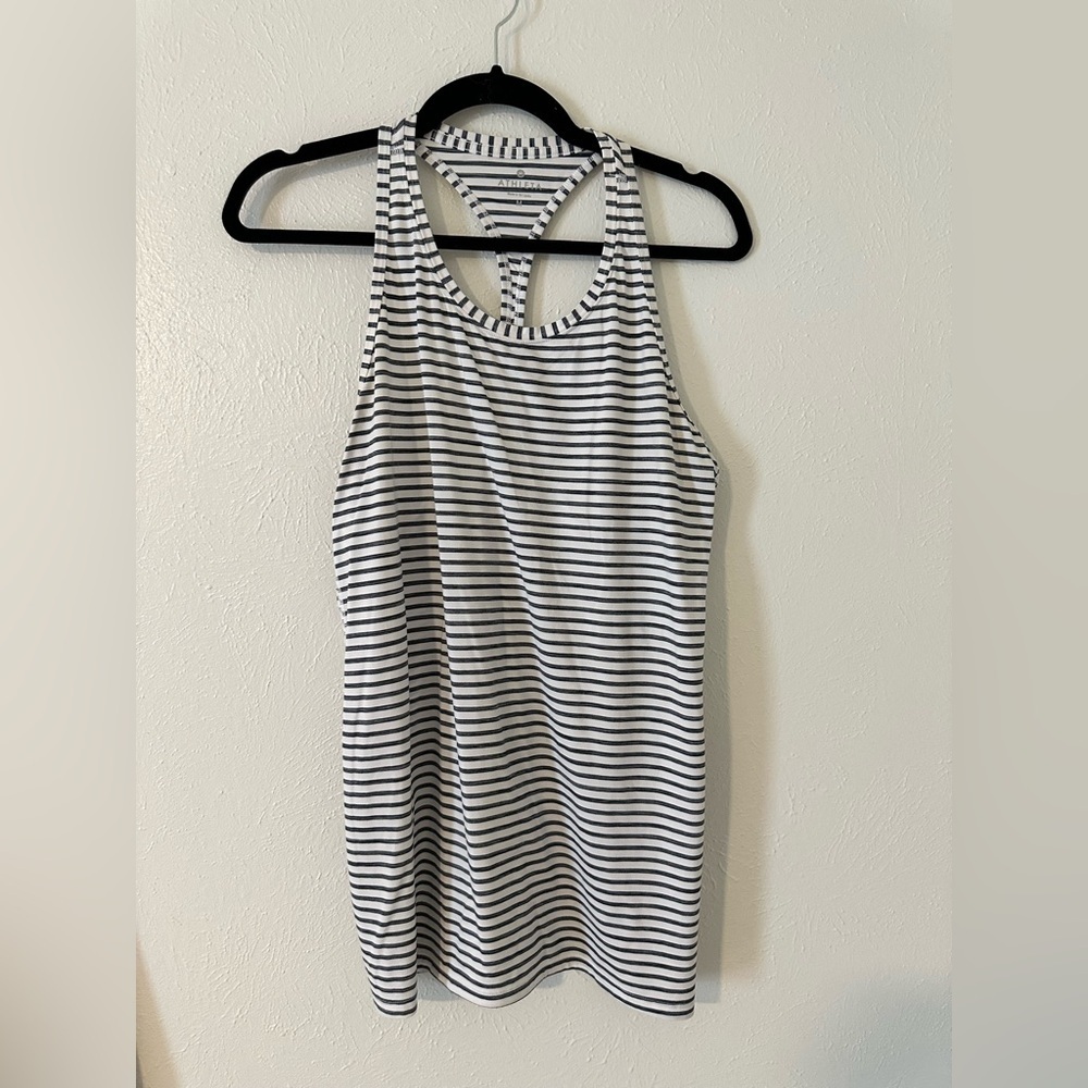 Athleta grey and white striped High Neck Heather Stripe Chi Tank - Picture 3 of 8